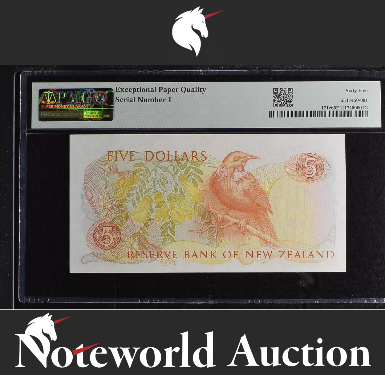 New Zealand 5 Dollars ND (1989-92) P 171c LOW SERIAL NO. 1 Rare UNC PMG 65 EPQ