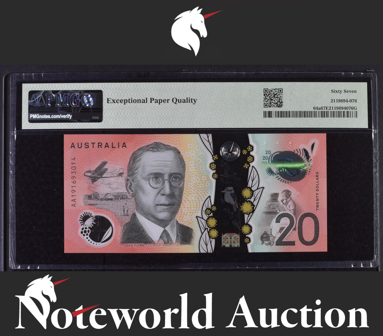 Australia 20 2019 P 64a Polymer AA First Prefix Superb Gem UNC PMG 67 EPQ