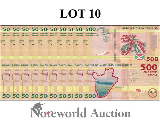 BURUNDI 500 Francs 2018 P 50 Lot 10 pcs 1/10 Bundle UNC