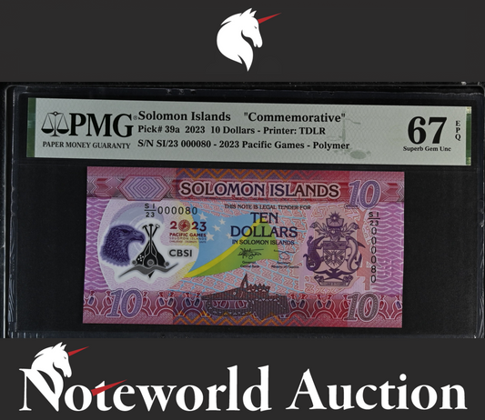 Solomon Islands COMM. 2023 P 39a Polymer LOW No. 80 UNC PMG 67 EPQ 3rd TOP POP
