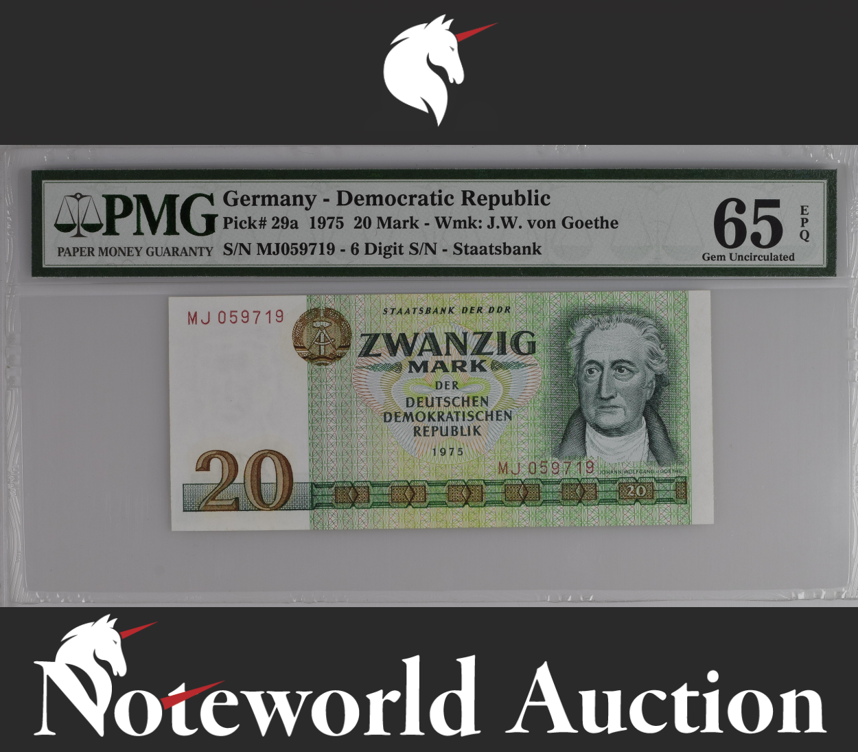 Germany Democratic Republic 20 Mark 1975 P 29a UNC PMG 65 EPQ 3rd TOP POP