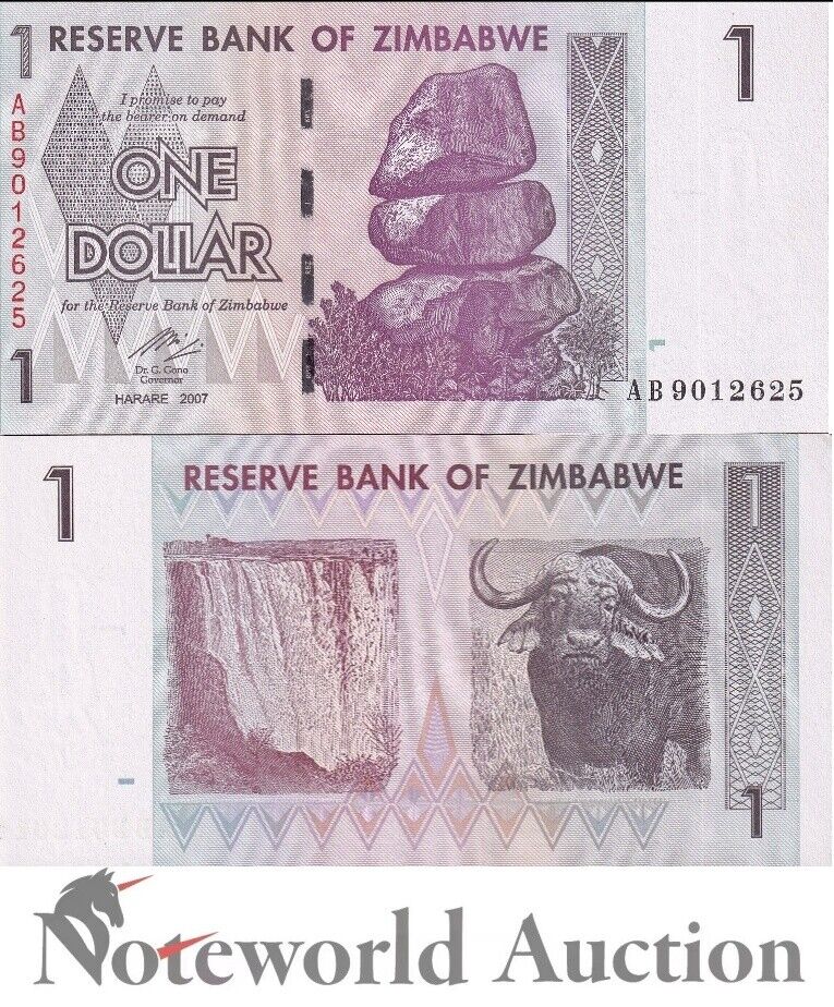 ZIMBABWE Lot 100 pcs Bundle - 1 Dollar 2007 P 65 UNC