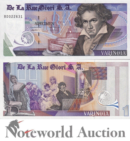 DE LA RUE Giori TEST NOTE - 1 Specimen Beethoven Double sided Black serial No.