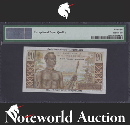 Saint Pierre Miquelon 20 Francs ND (1950-60) P 24 UNC PMG 68 EPQ 2nd TOP POP