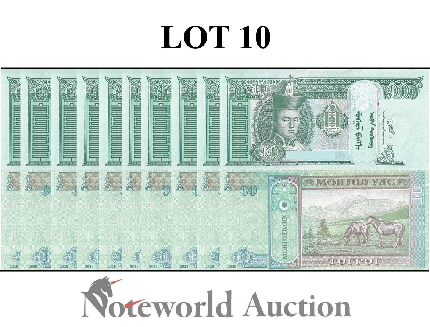 MONGOLIA 10 Togroh 2020 P 62 Lot 10 pcs 1/10 Bundle  UNC