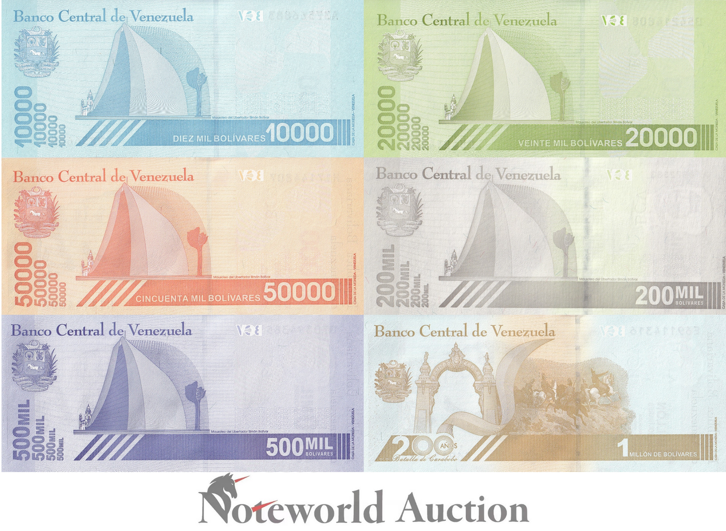 VENEZUELA 10000 20000 50k-500k 1 Million 2019-2020 P 109-114 Set 6 pcs UNC