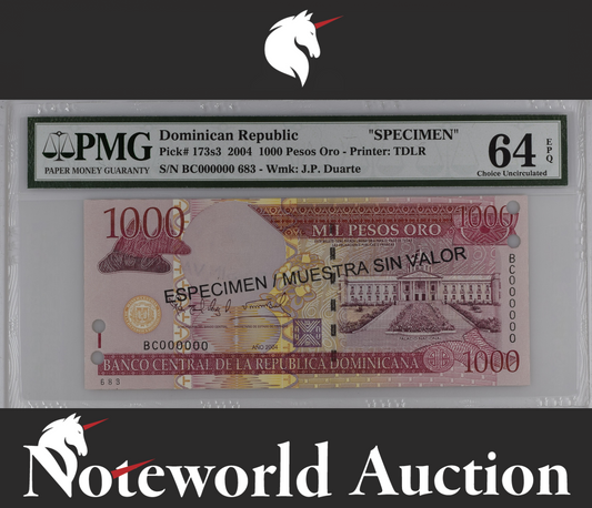 Dominican Republic SPECIMEN 1000 2004 P 173s3 UNC PMG 64 EPQ 2nd TOP POP