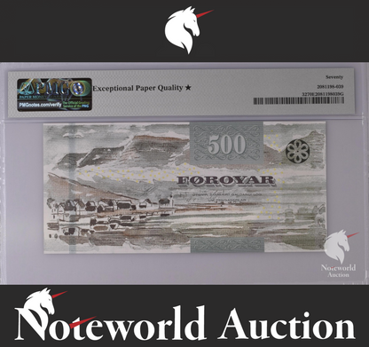 Faeroe Islands 500 Kronur 2011 P 32 UNC PMG 70 EPQ EXTRA STAR TOP POP