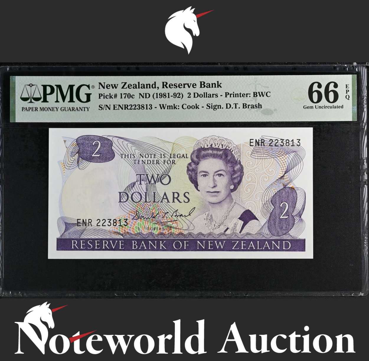 New Zealand Reserve Bank 2 Dollars ND (1981-92) P 170c UNC PMG 66 EPQ NR