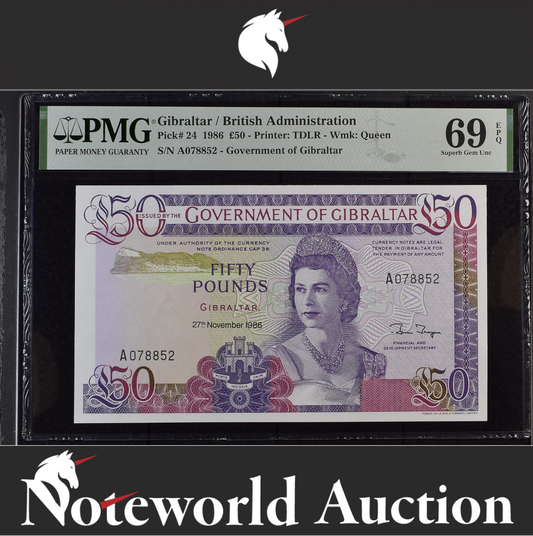 Gibraltar / British Administration £50 1986 P 24 UNC PMG 69 EPQ 2nd TOP POP