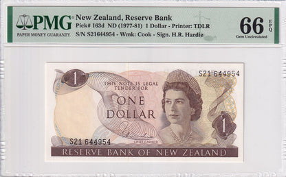 NEW ZEALAND 1 Dollar 1977-81 P 163d UNC PMG 66 EPQ