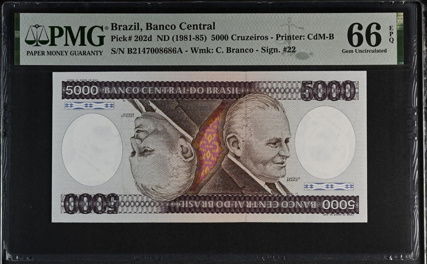 BRAZIL 5000 Cruzeiros 1981-85 P 202d UNC PMG 66 EPQ