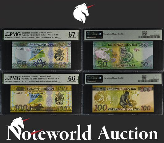 Solomon Islands Set 2 - 50 100 Dollars ND 2013 2015  P 35a 36a UNC PMG 66 67 EPQ