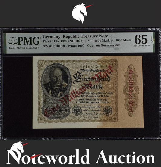 Germany 1 Milliarde Mark on 1000 Mark 1922 P 113a UNC PMG 65 EPQ 3rd TOP POP