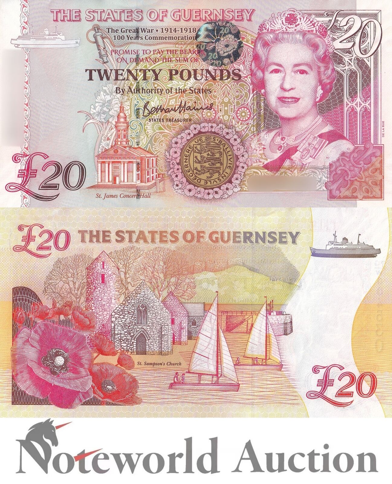 GUERNSEY Commemorative 20 Pounds 2018 P 63 UNC