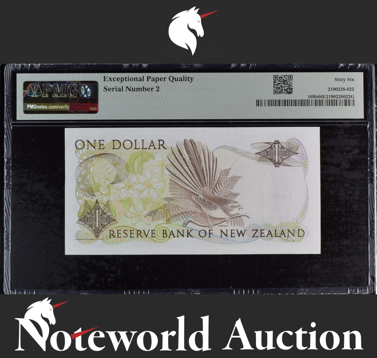 New Zealand 1 Dollar ND (1985-89) P 169b LOW SERIAL NO.000002 UNC PMG 66 EPQ