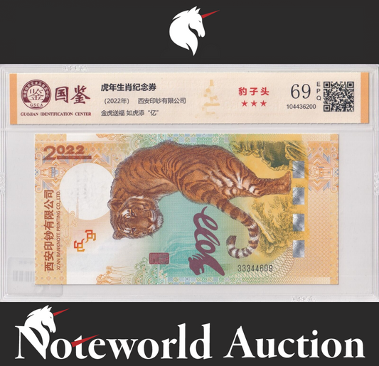 China Xi'an Printing (CHN) 2022 Year Tiger Test Note UNC WITH HARD CASE