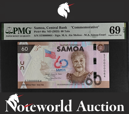 Samoa COMM. 60 Tala ND (2023) P 46a LOW SERIAL NO. 64 UNC PMG 69 EPQ TOP POP
