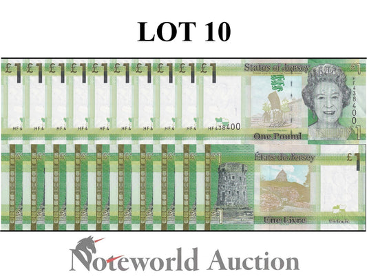 JERSEY 1 Pound ND 2010-2018 P 32b Lot 10 pcs 1/10 Bundle UNC