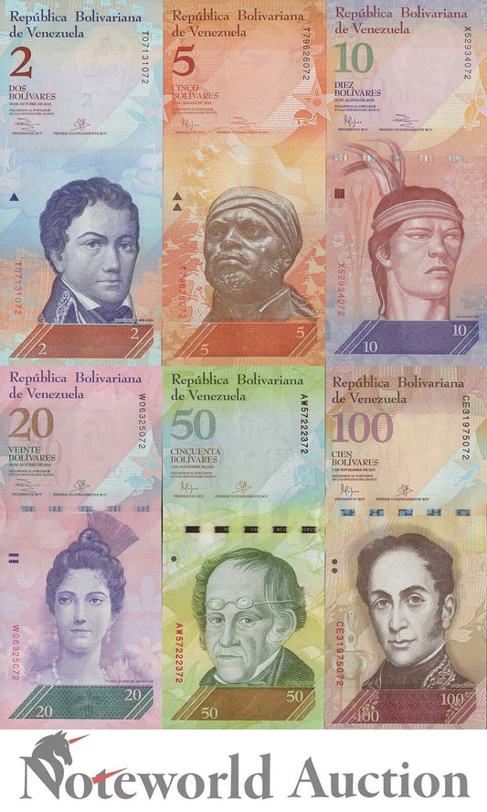 VENEZUELA Set 6 pcs - 2 5 10 20 50 100 Bolivares 2013-2015 P 88-93 UNC