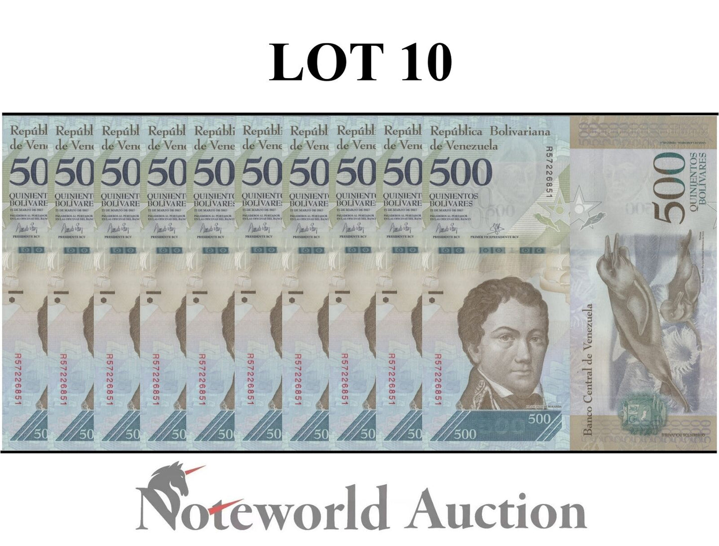 VENEZUELA Lot 10 pcs 1/10 Bundle - 1000 Bolivares 2017 P 94b UNC