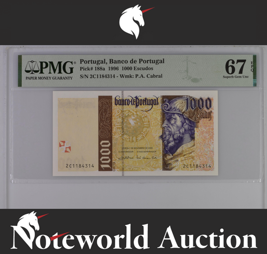 Portugal Banco de Portugal 1000 Escudos 1996 P 188a UNC PMG 67 EPQ