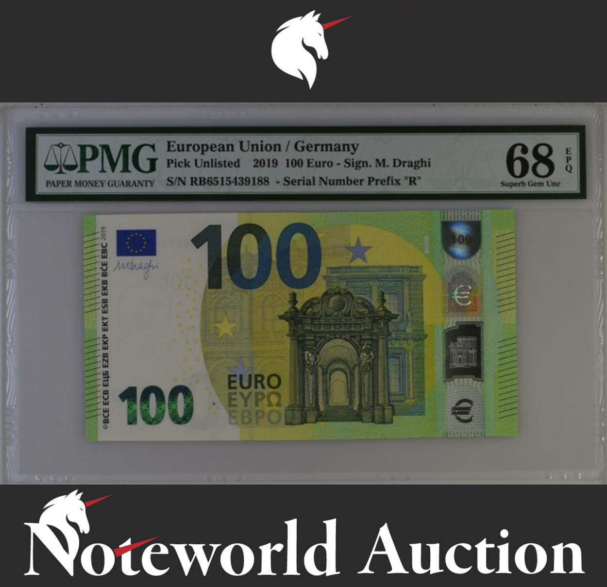 European Union / Germany, 100 Euro 2019 P 24r S/N Prefix 'R' UNC PMG 68 EPQ