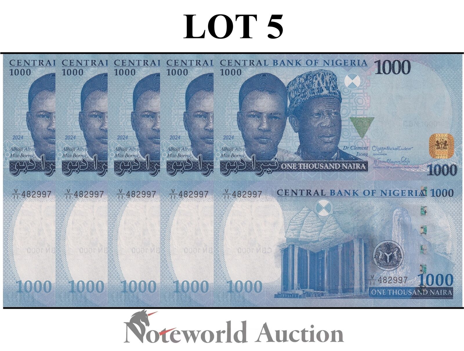 NIGERIA Lot 10 pcs 1/10 Bundle - 1000 Naira 2024 P 49 New Design UNC