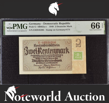 Germany Democratic Republic 2 Deutsche Mark 1948 P 2 UNC PMG 66 EPQ 2nd TOP POP