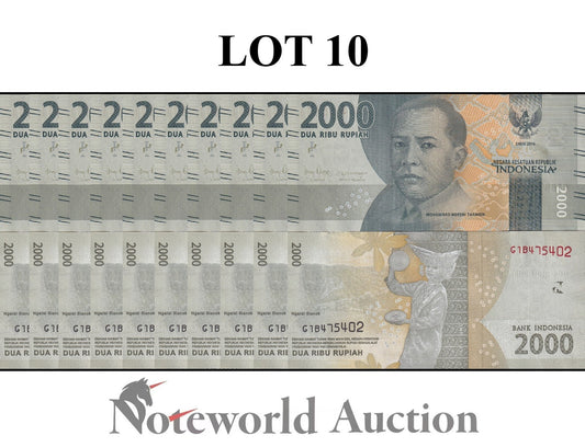 INDONESIA 2000 Rupiah 2016/2018 P 155c Lot 10 pcs 1/10 Bundle UNC