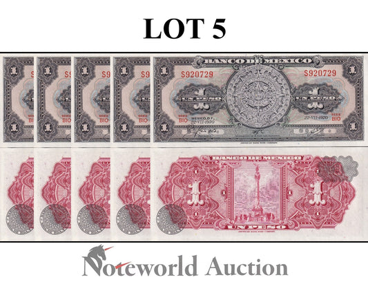 MEXICO 1 Peso 1970 P 59l  Lot 5 pcs 1/20 Bundle UNC