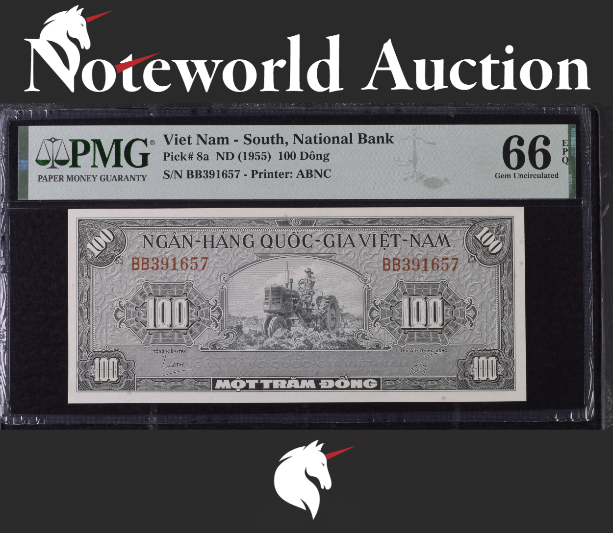 Viet Nam South National Bank 100 Dong ND (1955) P 8a UNC PMG 66 EPQ