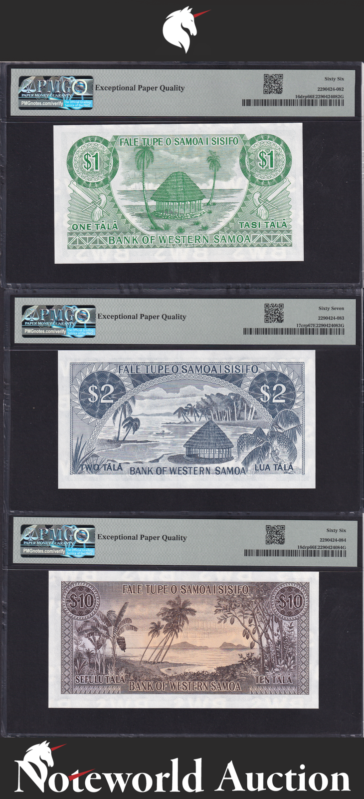 Western Samoa Set 3 pcs - 1 2 10 Tala ND (2020) P 16 17 18drp UNC PMG 66 67 EPQ