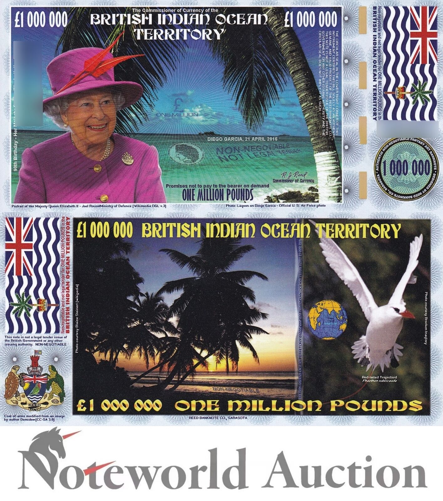 BRITISH INDIAN Ocean Terr. TEST NOTE - 1 Million Pound QEII Fantasy Art Note