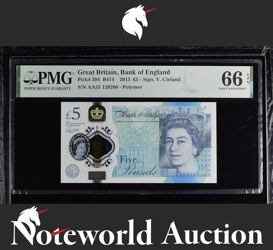 Great Britain 5 Pounds 2015 P 394 Polymer Prefix AA UNC PMG 66 EPQ