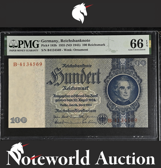 Germany Reichsbanknote 100  1935 (ND 1945) P 183b UNC PMG 66 EPQ 2nd TOP POP