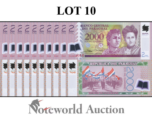 PARAGUAY 2000 Guaranies 2017 P 228 Polymer Lot 10 pcs 1/10 Bundle UNC
