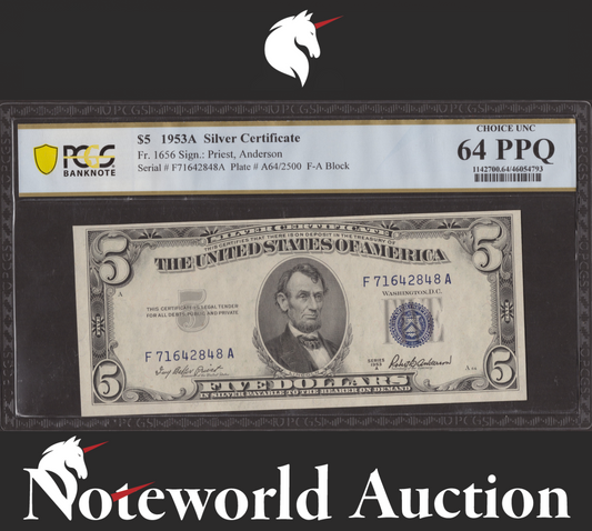 UNITED STATES USA 5 Dollars 1953A Fr 1656 UNC PCGS 64 PPQ