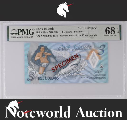 Cook Islands SPECIMEN 3 2021 P 11as Polymer Prefix AA UNC PMG 68 EPQ 3rd TOP POP