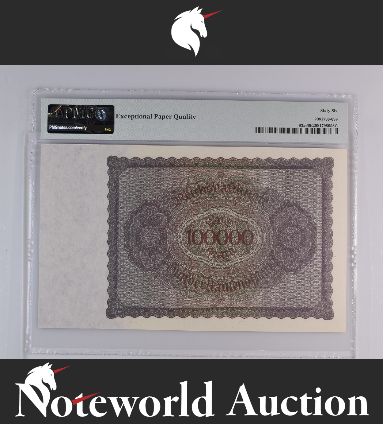 Germany Republic Treasury Note 100000 Mark 1923 P 83a UNC PMG 66 EPQ