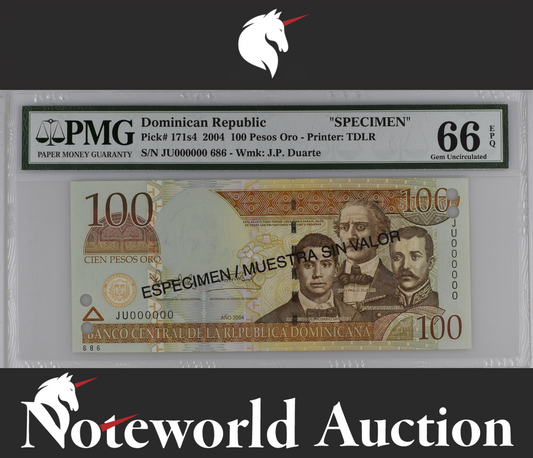 Dominican Republic SPECIMEN 100 2004 P 171s4 UNC PMG 66 EPQ 2nd TOP POP
