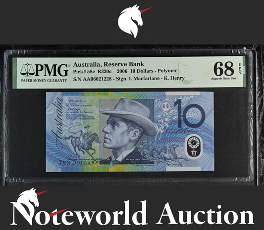 Australia 10 Dollars 2006 P 58c Polymer UNC PMG 68 EPQ First Prefix AA TOP POP