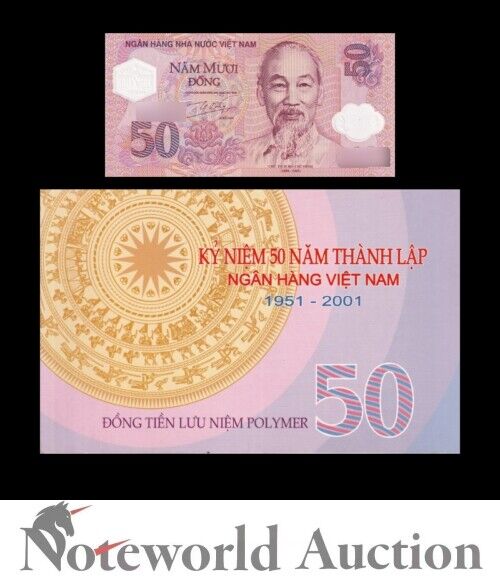 VIET NAM VIETNAM Commemorative 50 Dong 2001 P 118 50th Anv Polymer W/ Folder UNC