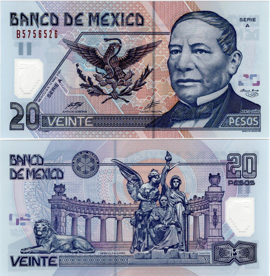 MEXICO 20 Pesos 2001 P 116a Polymer Serie A Random Signatures UNC