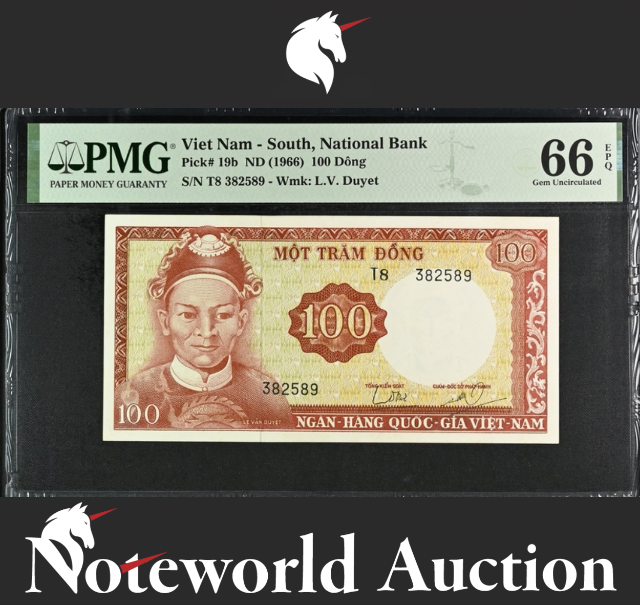 Viet Nam South National Bank 100 Dông ND (1966) P 19b UNC PMG 66 EPQ