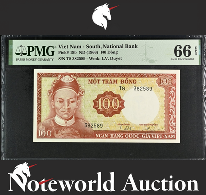 Viet Nam South National Bank 100 Dông ND (1966) P 19b UNC PMG 66 EPQ