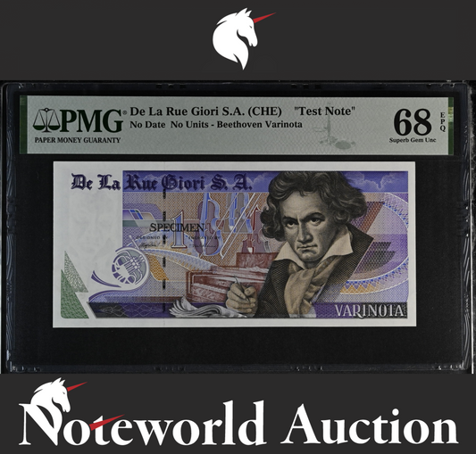 De La Rue Giori S.A. Test Note ND Beethoven Varinota W/O S/N UNC PMG 68 EPQ