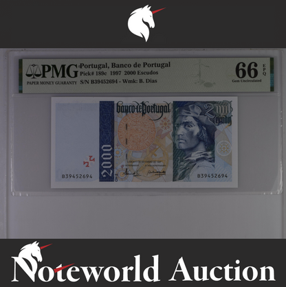 Portugal Banco de Portugal 2000 Escudos 1997 P 189c UNC PMG 66 EPQ