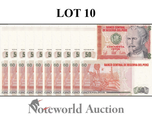 PERU 50 Intis 1987 P 131b Lot 10 pcs 1/10 Bundle UNC
