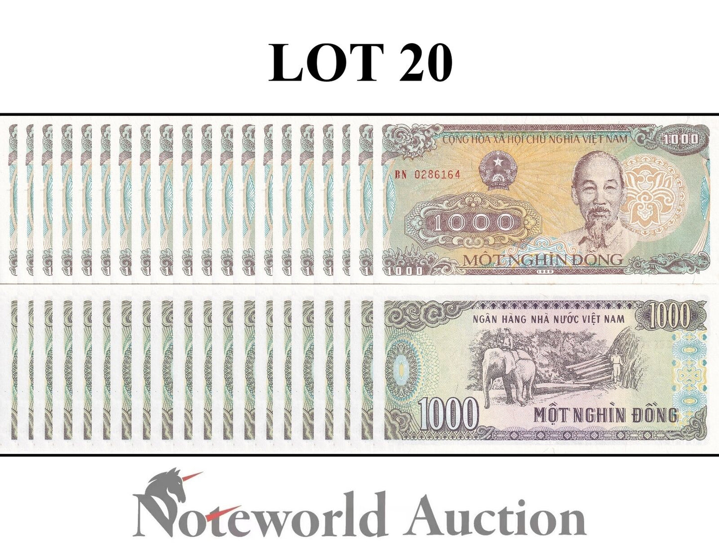 VIET NAM VIETNAM Lot 20 pcs 1/5 Bundle - 1000 Dong 1988 P 106 UNC